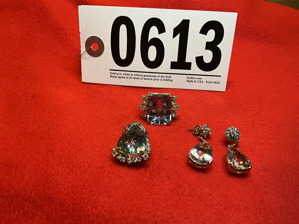 Aquamarine Ring, Pin, & Earrings
