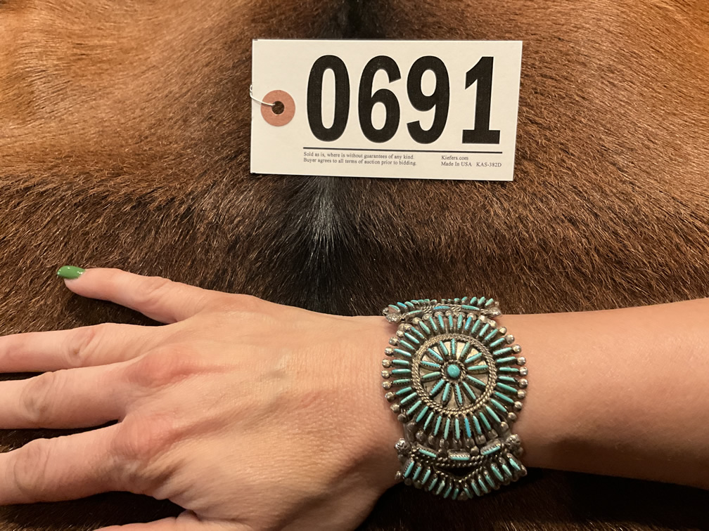 Zuni Sterling Silver Turquoise Needlepoint Bracelet