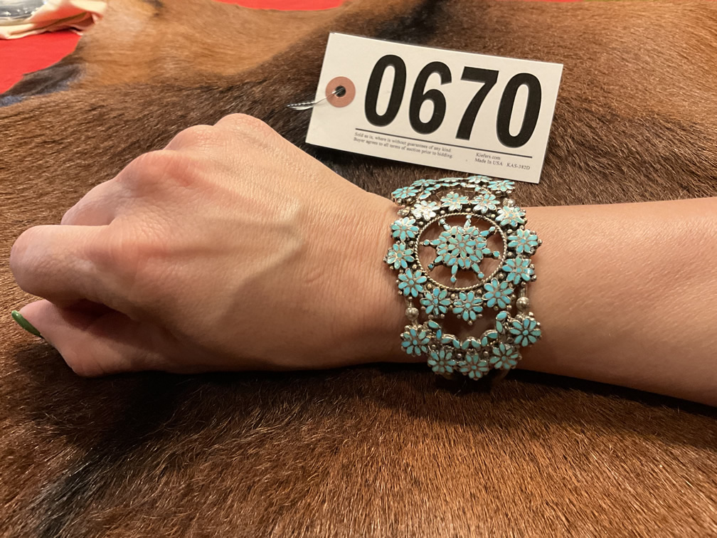 Sterling Silver Turquoise Inlaid Flower Bracelet