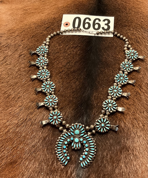 Zuni Needlepoint Sterling Silver Turquoise Necklace