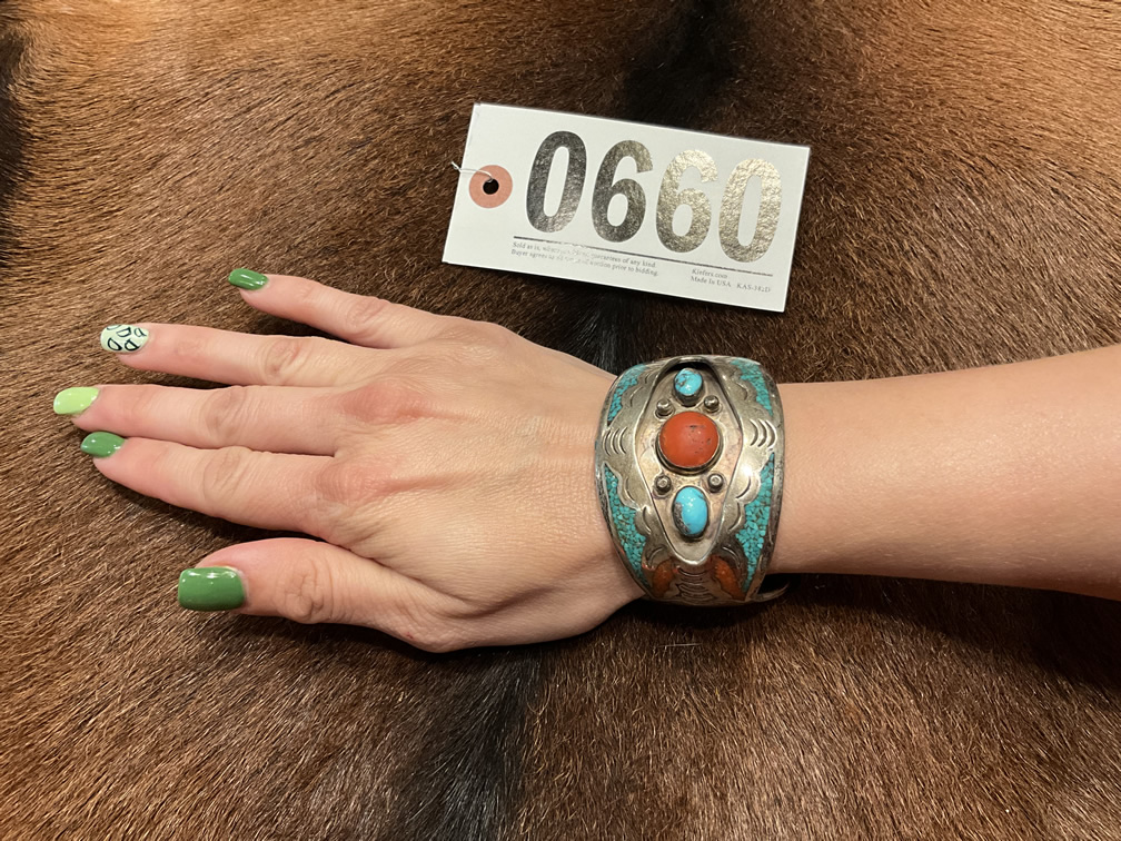 Silver Turquoise & Coral Western Bracelet