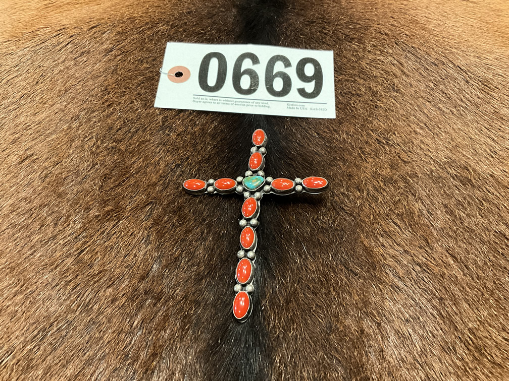 Sterling Silver Coral & Turquoise Cross