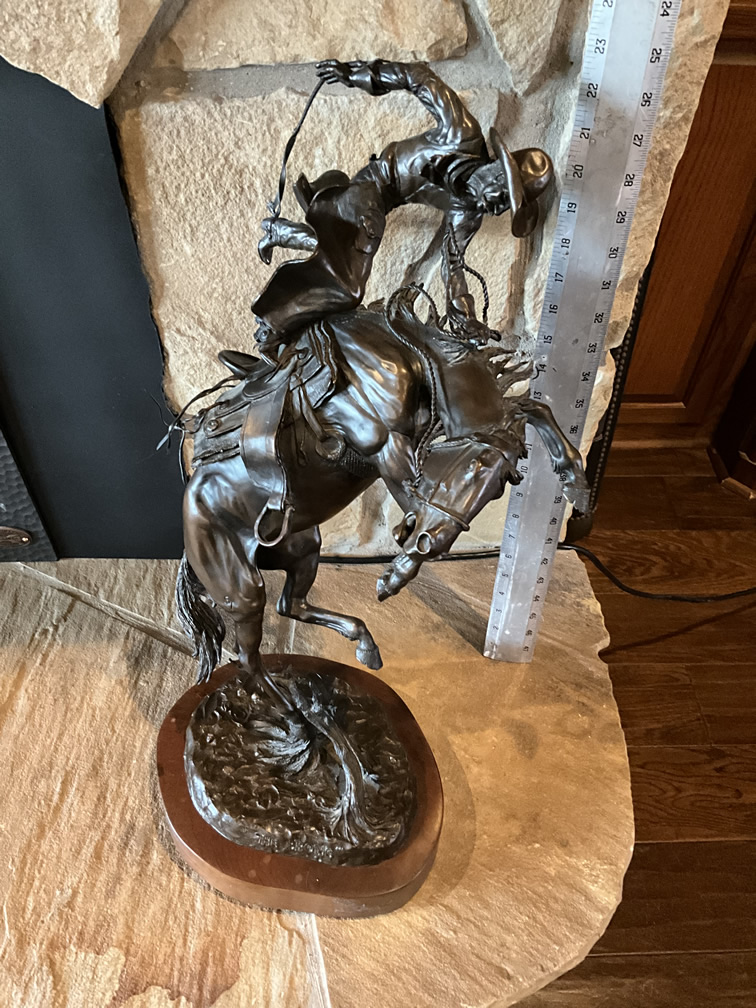 THE BRONC Horse w/Rider Bronze Statue