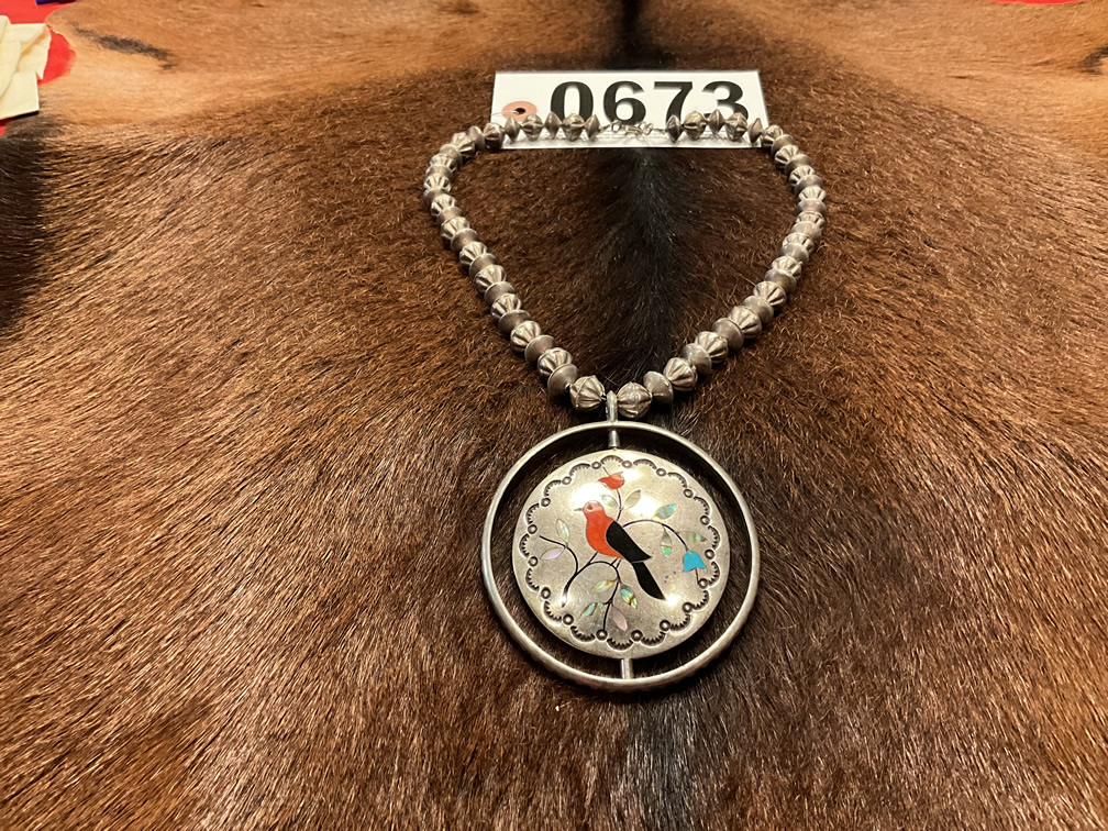 Silver Beaded Necklace w/Hummingbird