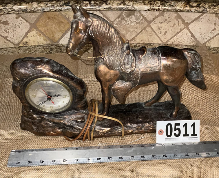 Vintage Bronze Horse w/Clock
